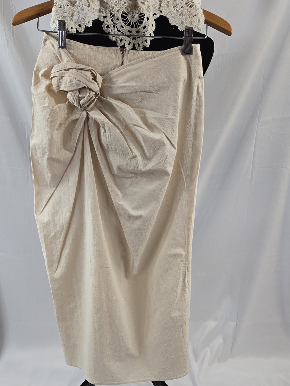 ZARA Cream Front Knot Midi Skirt & Crop Top Small